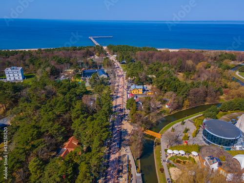 Aerial view of pedestrian Basanavicius street in Palanga heading to sea bridge photo