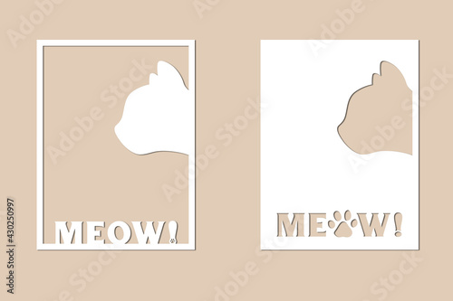 2 templates for laser cutting. Size - 3*4. Cats. Vector illustration