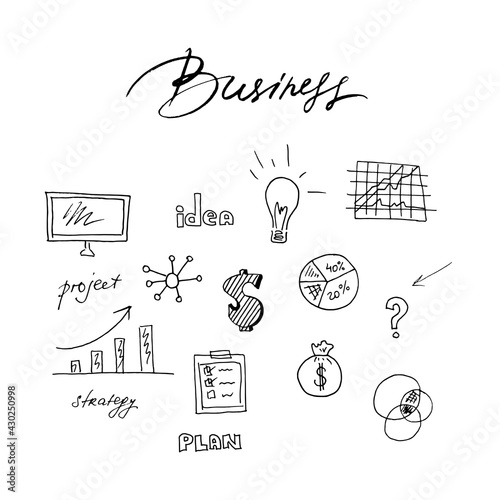Isolated black and white icon about Business in doodle style