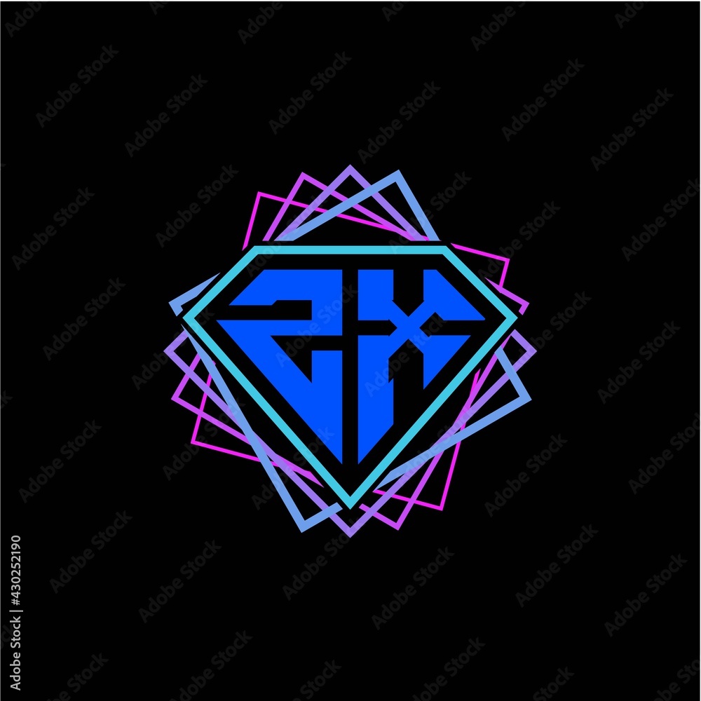 initial letter Z X with diamond design and square ornament as decoration initial letter Z X with diamond design and square ornament as decoration