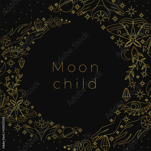 Set of mystic details in a shape of the moon.