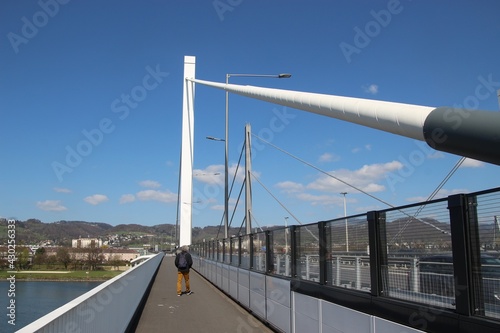 Linz, Austria: Modern Highway Steel Bridge over the Danube River. Europe.