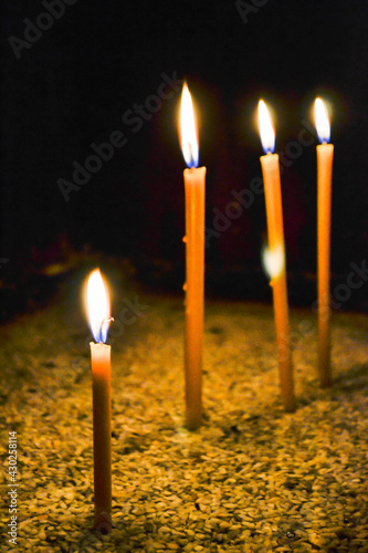 Lighted saints in the Orthodox Church in Novi Sad, Serbia 