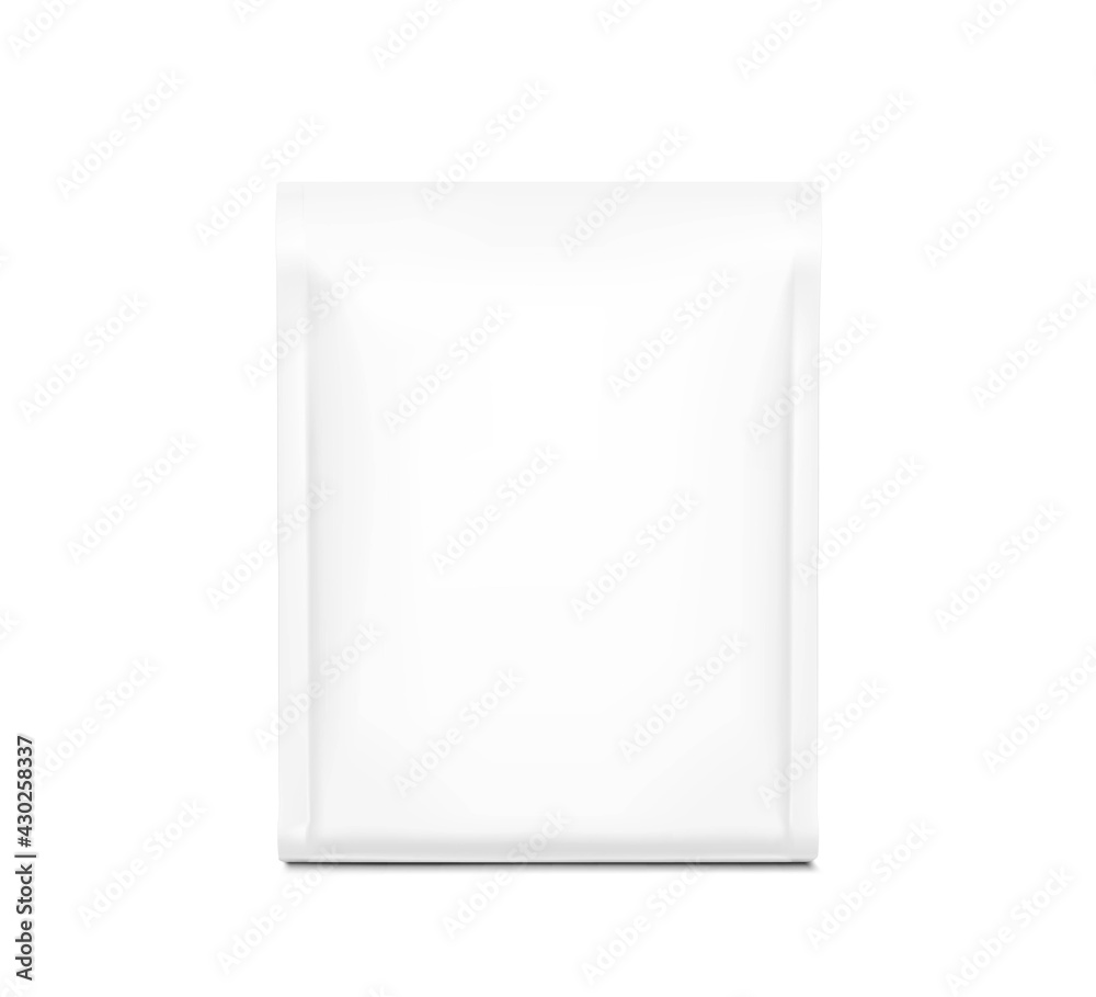 High realistic vertical bag with gasset mockup. Front view. Vector illustration isolated on white background. Ready for use in presentation, promo, advertising and more. EPS10. High realistic vertical bag with gasset mockup. Front view. Vector illustration isolated on white background. Ready for use in presentation, promo, advertising and more. EPS10.