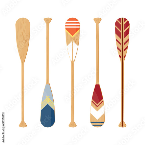 Canoe oars set in flat style, vector