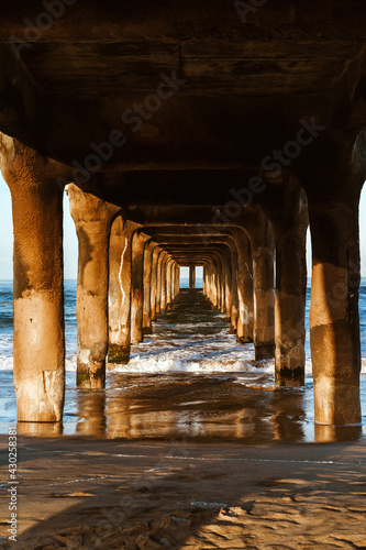 Manhattan Beach pier with ocean waves, Los Angeles, California