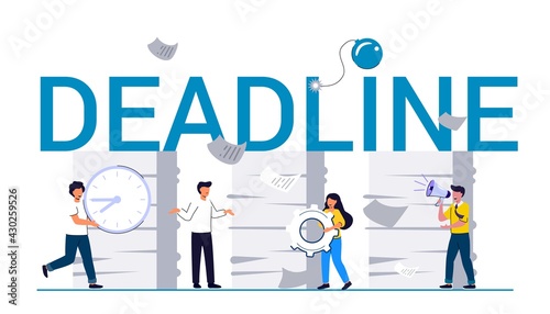 Deadline office work Stress in the office Rush work Unorganised management Deadline businessman Stressed and chaos Business Fatigue and bureaucracy vector illustration concept