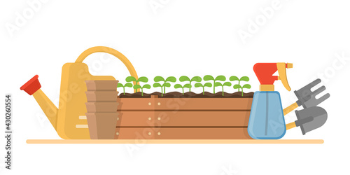 Composition with gardening tools isolated on white background.
