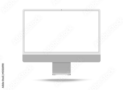 New iMac 24 mockup.Silver monitor imac 2021.Computer display isolated on white background.