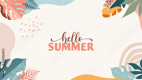 Bohemian Summer, modern summer sale background and banner design of rainbow, flamingo, pineapple, ice cream and watermelon 