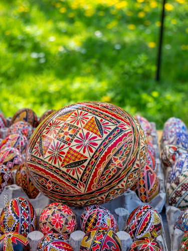 romanian tradition of decorated orthodox easter eggs on display