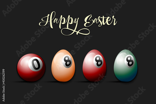 Happy Easter. Billiard ball and eggs