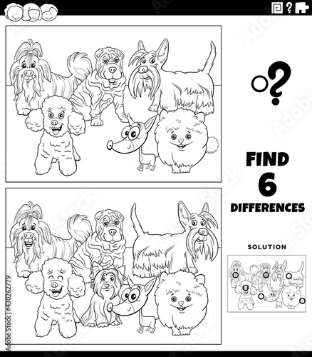 differences game with cartoon purebred dogs color book page © Igor Zakowski