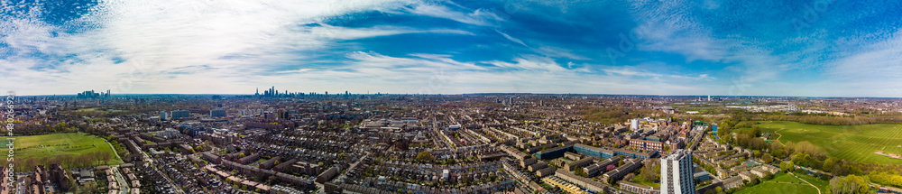 Aerial view of London residential streets, Hackney