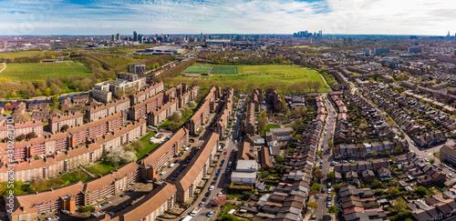 Aerial view of London residential streets, Hackney