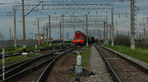 Railway with a moving train