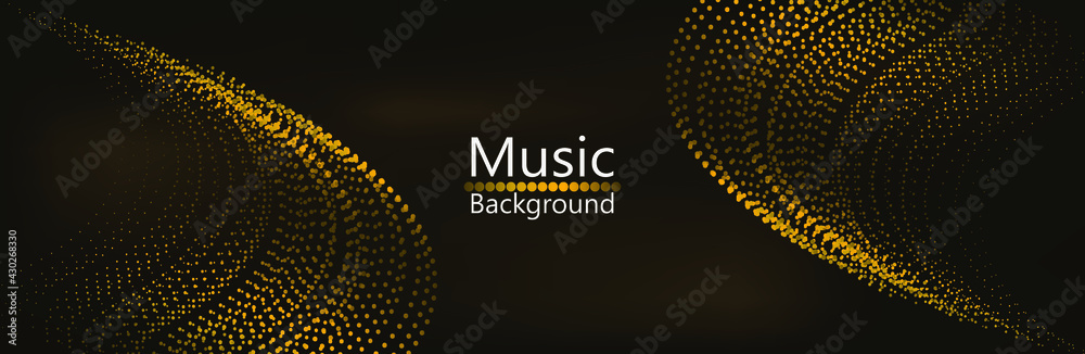 Abstract dark Geometric Background with gold color music wave . Connection structure. Science background. connecting dots and lines. Big data visualization and Business .Vector illustration