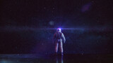 ASTRONAUT | Synthwave / Retrowave / Scifi Banner [3D Render Illustration] + Sternenhimmel-Hintergrund