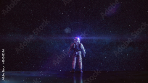 ASTRONAUT | Synthwave / Retrowave / Scifi Banner [3D Render Illustration] + Sternenhimmel-Hintergrund photo