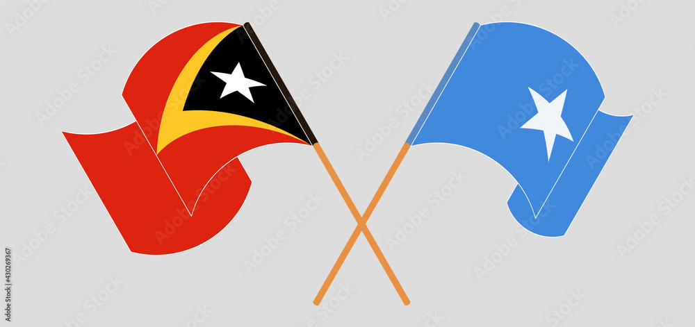 Crossed and waving flags of East Timor and Somalia