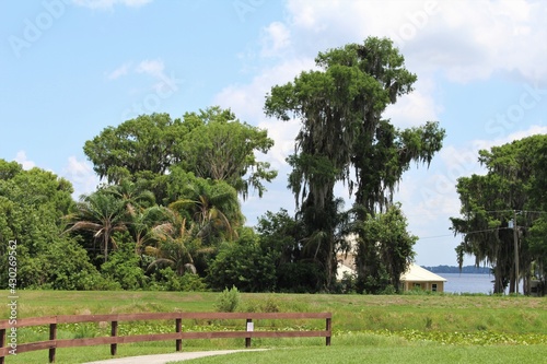 Lake placid, Florida scenery. Beautiful landscape scenery with a house in the background overlooking lake Istokpoga. photo