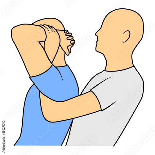 Massage. Yumeiho therapy. Instructions for performing massage techniques, stretching the neck muscles and manual manipulation. Simple vector illustration for physical therapy guidelines, websites.