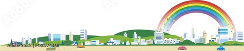 虹と地平線の町並み