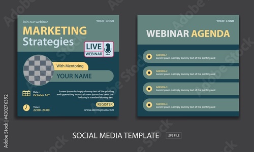 set live webinar social media template, for online webinar, conference, training, seminar, course and learning video.