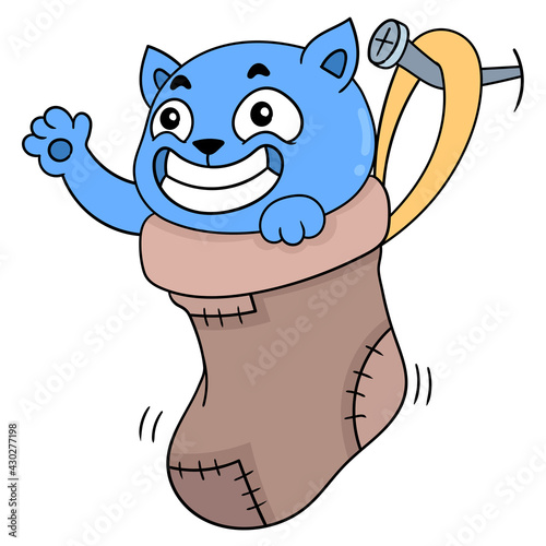 cute kitten playing into the socks, doodle icon image kawaii