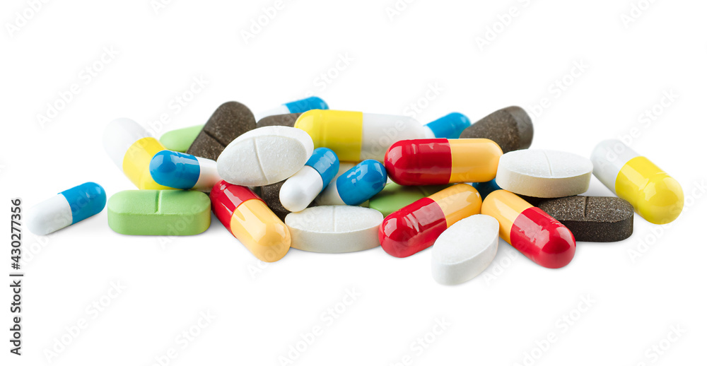 pile of pills on white isolated background pile of pills on white isolated background