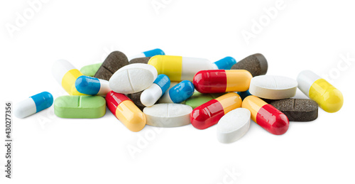 pile of pills on white isolated background