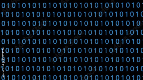 Technological background. Representation of binary code. Blue binary digits 1 and 0 in 3D space. Camera zooming out. Technology concept. Binary code footage. With Alpha channel.