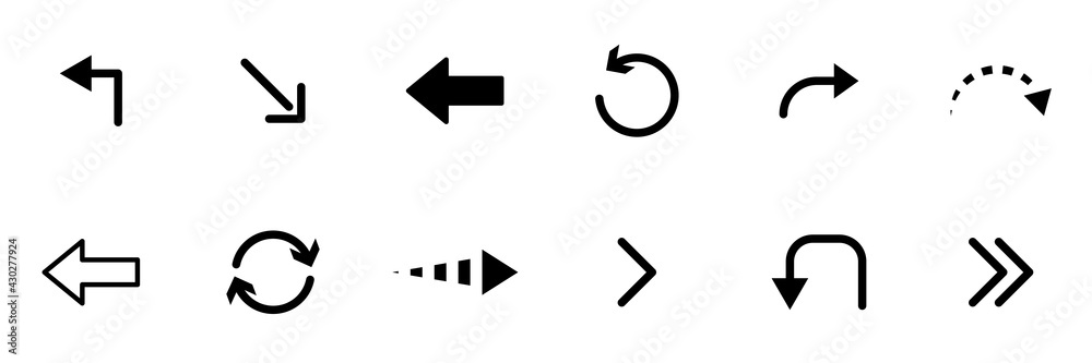 Conjunto de flechas vectoriales negras. Flecha. Cursor. Icono de vector de flecha. Colección de diferentes flechas en estilo plano para diseño web o interfaz Conjunto de flechas vectoriales negras. Flecha. Cursor. Icono de vector de flecha. Colección de diferentes flechas en estilo plano para diseño web o interfaz