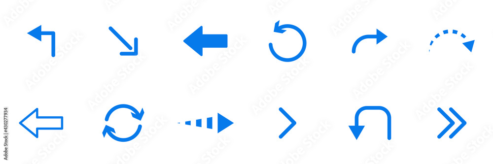 Conjunto de flechas vectoriales azules. Flecha. Cursor. Icono de vector de flecha. Colección de diferentes flechas en estilo plano para diseño web o interfaz Conjunto de flechas vectoriales azules. Flecha. Cursor. Icono de vector de flecha. Colección de diferentes flechas en estilo plano para diseño web o interfaz