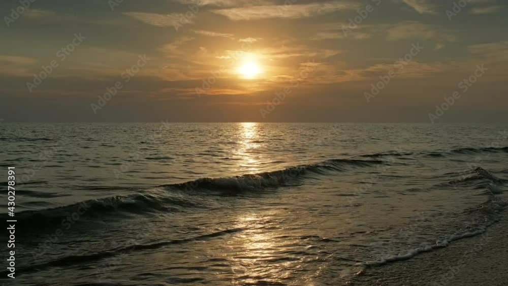 Beautiful sea landscape with sunset on the beach, 4k Beautiful sea landscape with sunset on the beach, 4k