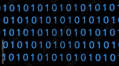 Technological background. Representation of binary code. Blue binary digits 1 and 0 in 3D space. Camera zooming out. Technology concept. Binary code footage. With Alpha channel.