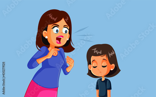 Angry Mother Screaming at her Child Vector Illustration