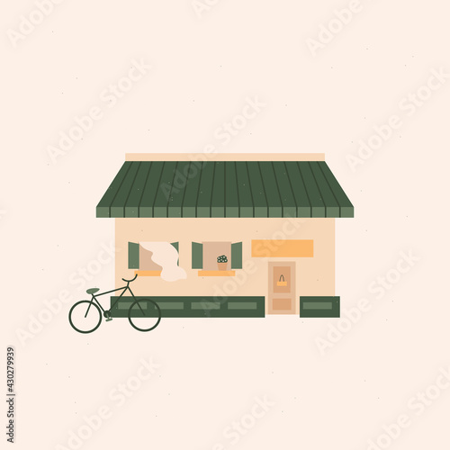 bakery, cafe, retro bulding, bike, cozy place