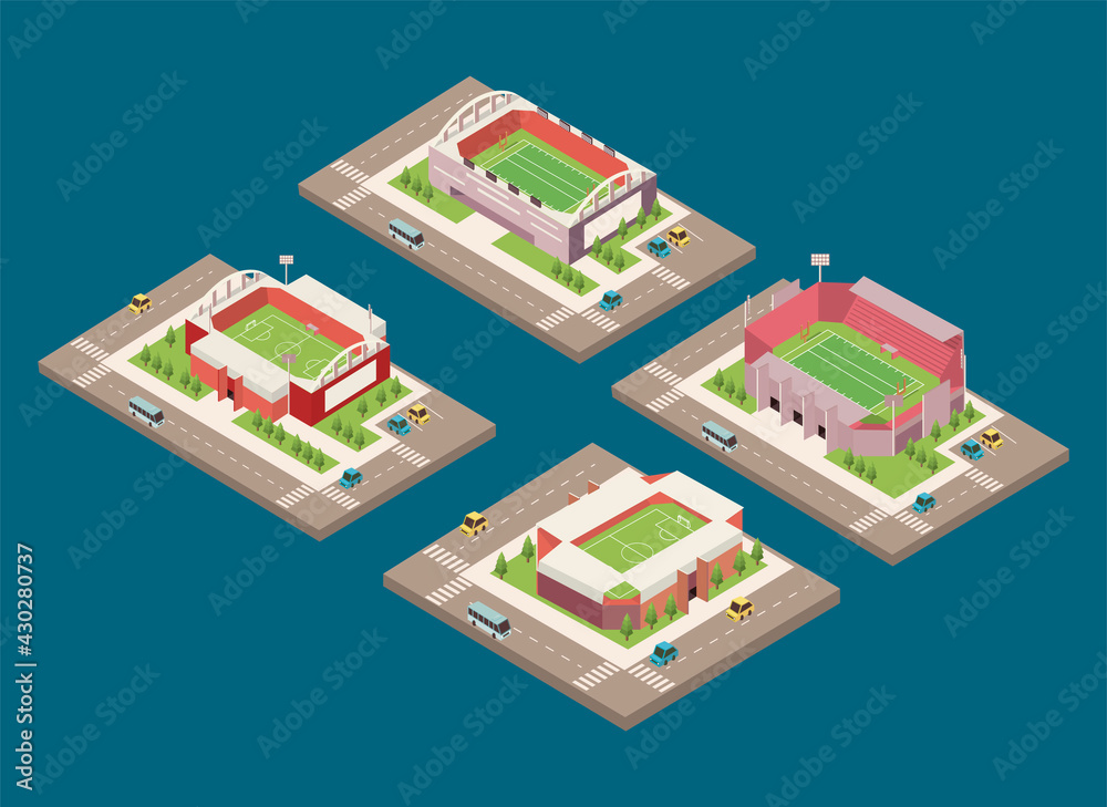 four isometric stadiums