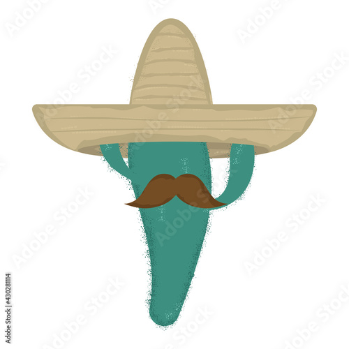 Isolated mexican cactus cartoon with hat and mustache - Vector