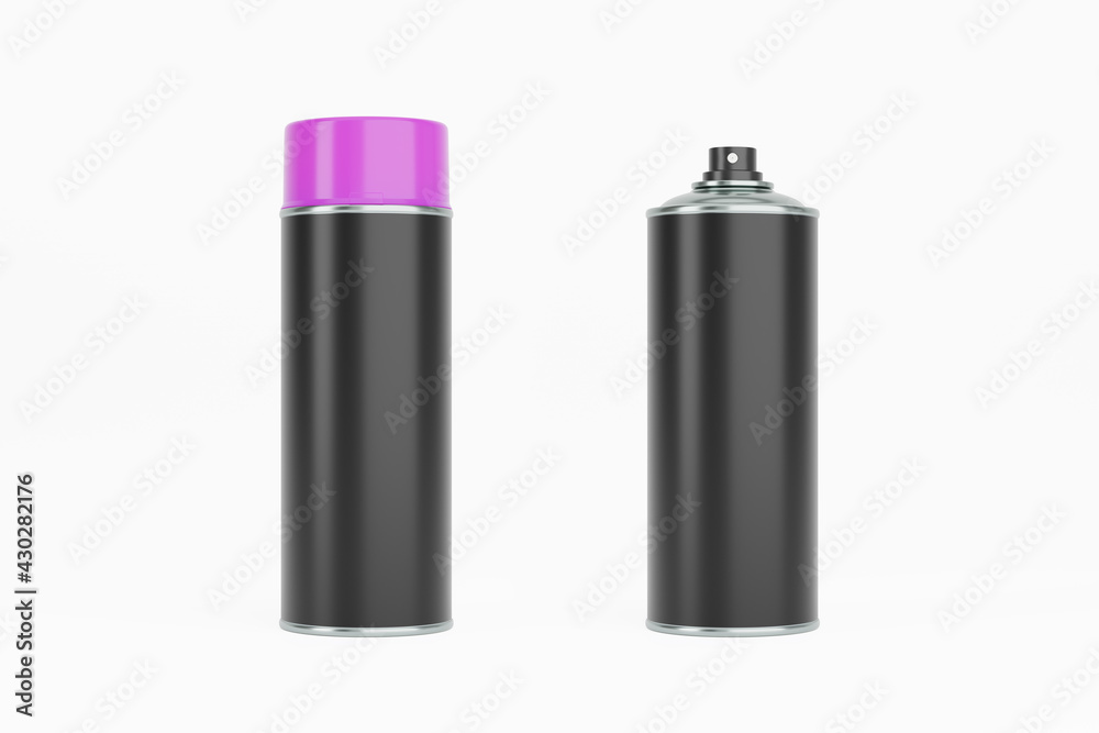 Spray paint can with magenta cap and black label. Isolated on white background for mock-up, branding. Spray paint can with magenta cap and black label. Isolated on white background for mock-up, branding.