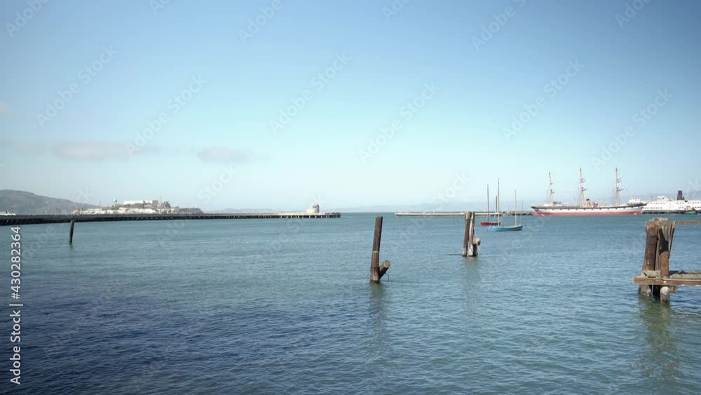 Alcatraz Island, pier and ships on the harbor Alcatraz Island, pier and ships on the harbor