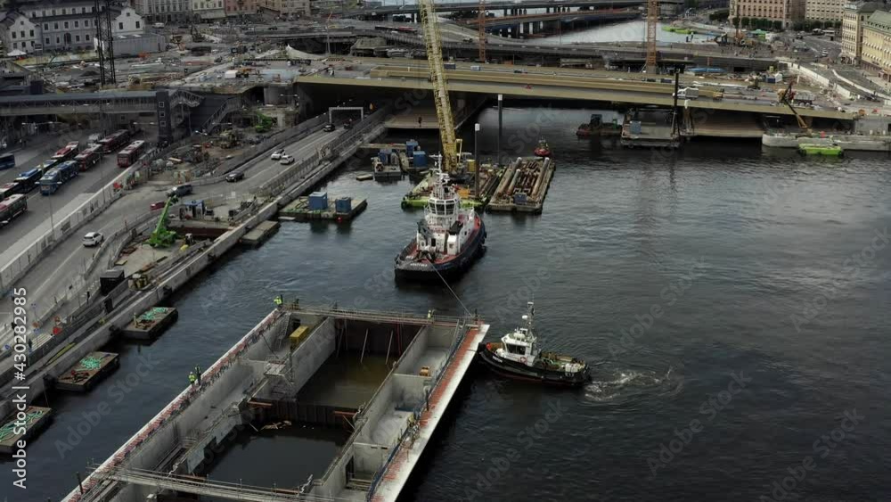 Transportation of a new sluice, to Guldbron in the archipelago of Stockholm. 2020-06-29. High quality 4k footage Transportation of a new sluice, to Guldbron in the archipelago of Stockholm. 2020-06-29. High quality 4k footage