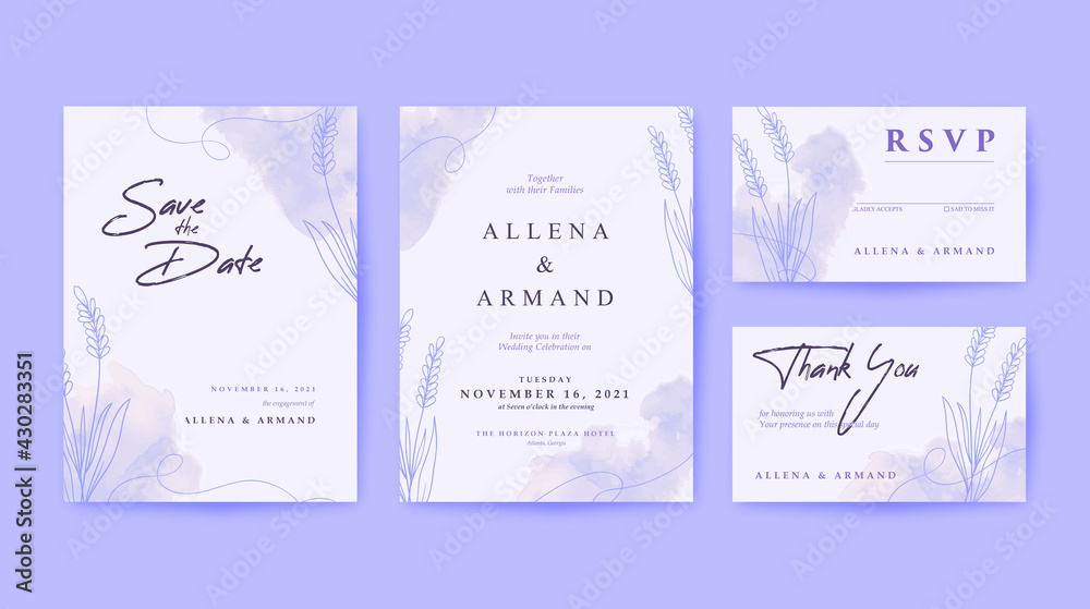 Romantic wedding invitation with Beautiful purple lavender