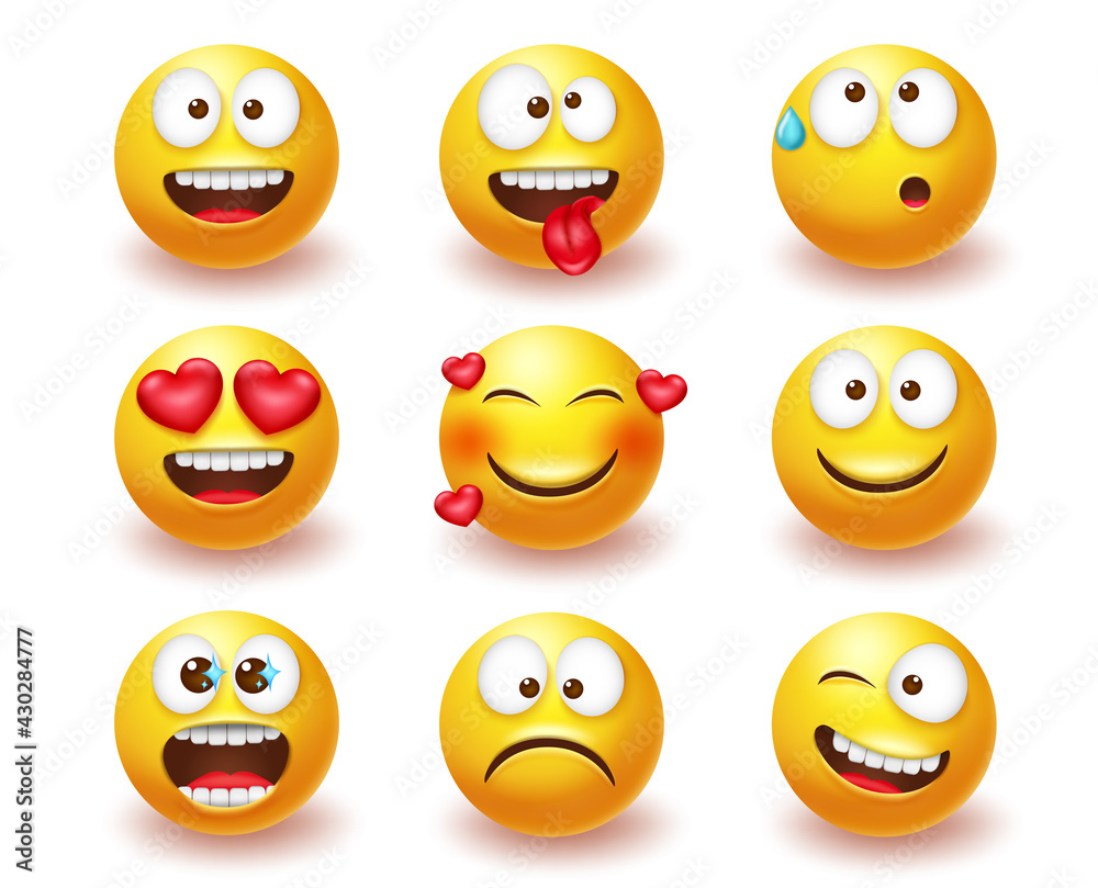 Smileys emoticon vector set. Smiley 3d emoji characters with ...