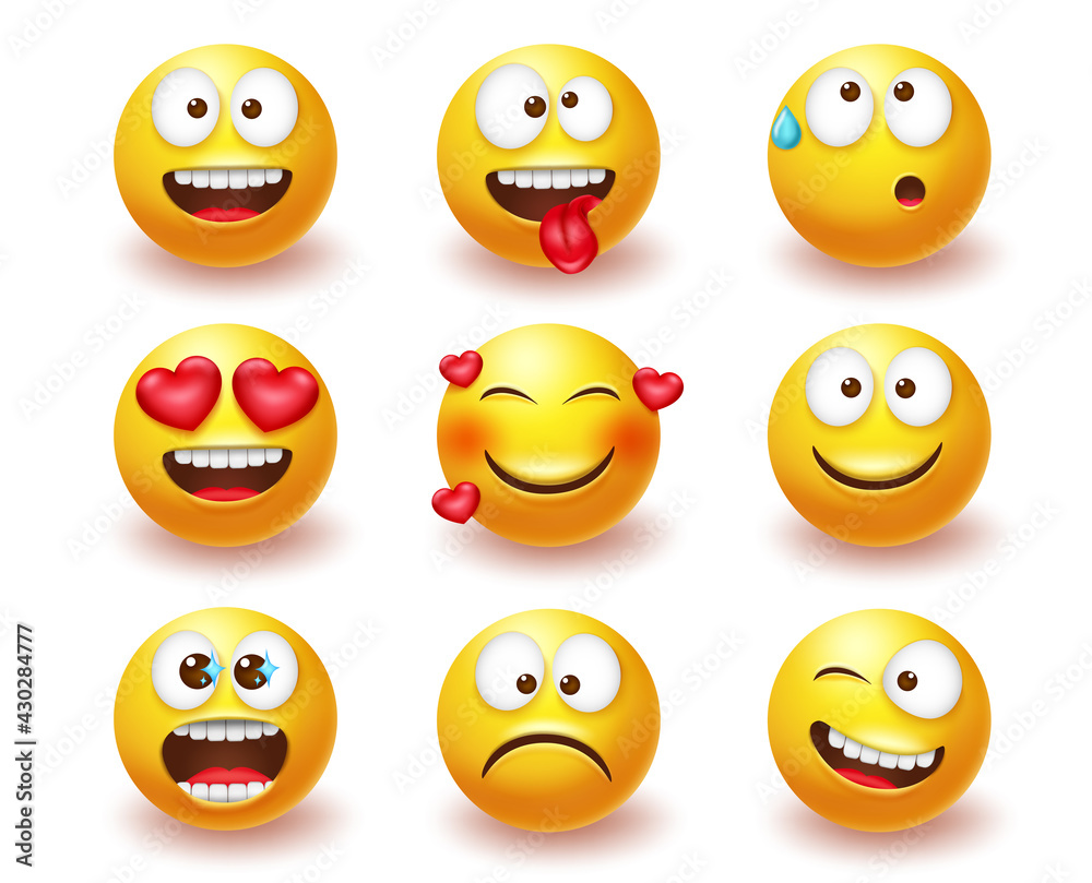 Smiley emoticon vector character face set. Smileys cute faces