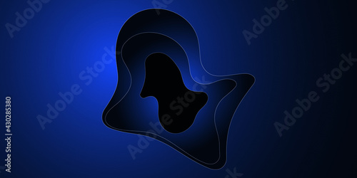 Abstract cut shape on Blue backdrop. Blue design element for holiday banner, poster. Paper cut style, Modern abstract vector illustration EPS 10.