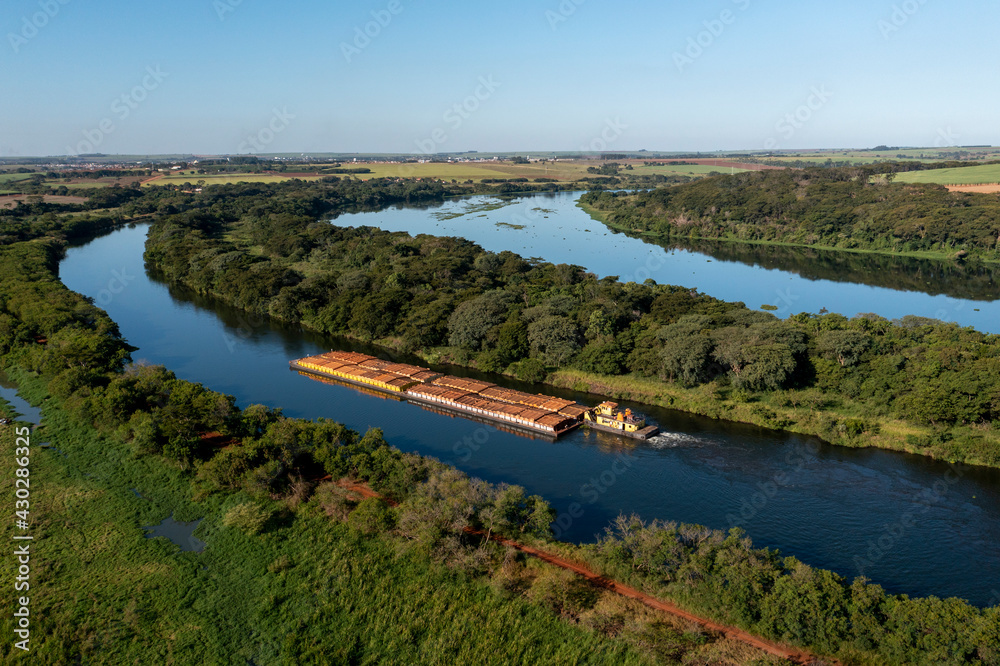 barge tug transporting commodity along the Tiete-Parana Waterway