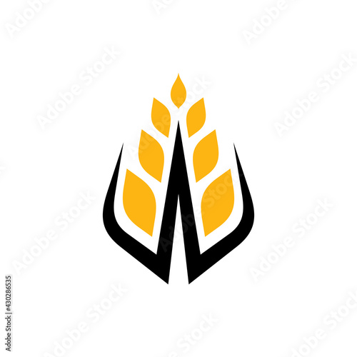 Letter W and wheat logo concept template suitable for organic food icon, rice product label, agriculture symbol, foodstuffs, bread ingredient and others