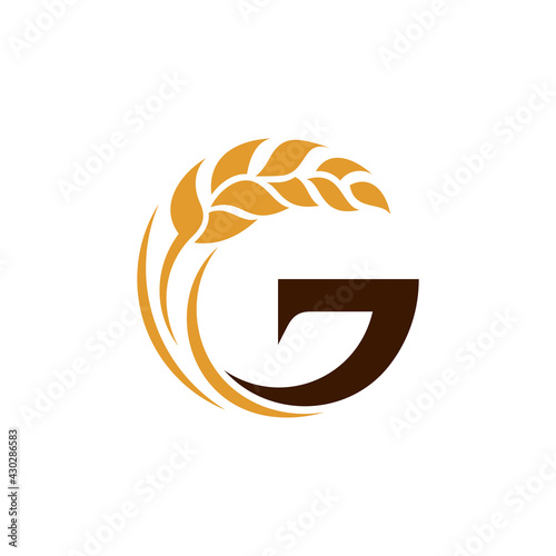 Grain letter G logo concept template suitable for organic food icon, rice product label, agriculture, foodstuffs, bread ingredient and others